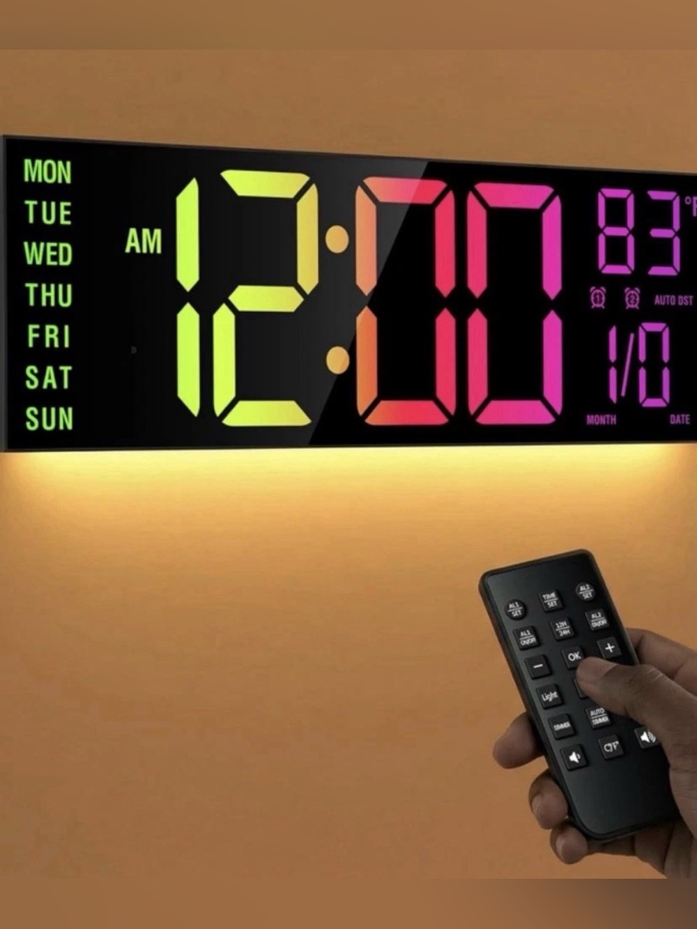 Multi-Color LED Digital Wall Clock - White Frame - Picture 3 of 4